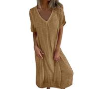 Robe Lin Ete Femme Mi Longue Femmes Tank Robe de Travail Chic et Elegant Décontractée Couleur Unie Manche Courte Paire avec Jupe Vêtements Femme Cotton en Line Chemise Maxi Robes De Soie Fashionable