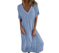 Robe Lin Ete Femme Mi Longue Femmes Tank Robe de Travail Chic et Elegant Décontractée Couleur Unie Manche Courte Paire avec Jupe Vêtements Femme Cotton en Line Chemise Maxi Robes De Soie Fashionable