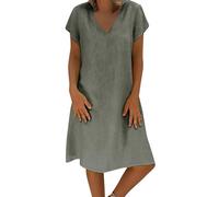 Robe Lin Ete Femme Mi Longue Femmes Tank Robe de Travail Chic et Elegant Décontractée Couleur Unie Manche Courte Paire avec Jupe Vêtements Femme Cotton en Line Chemise Maxi Robes De Soie