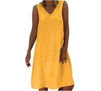 Robe Lin Ete Femme Mi Longue Femmes Tank Robe de Travail Chic et Elegant Décontractée Couleur Unie sans Manches Paire avec Jupe Vêtements Femme Cotton en Line Chemise Maxi Robes De Soie