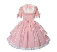 Robe Lolita à manches courtes pour femmes et filles - Style japonais Kawaii - Robe de princesse Lolita avec nœuds - Taille 3XL - Rose