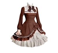 Robe Lolita Femme- Robe Medievale Femme Manches Trompette à Volants avec NœUd Vintage Dress pour Gothique Steampunk Cour Renaissance Victorienne Carnaval Cosplay FêTe Princesse Costume Halloween
