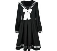 Robe Lolita Noire Femmes Patchwork Style Ample Col Marin Kawaii Robe à Manches Longues Tenue de Fille-Noir-L