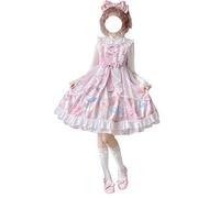 Robe Lolita pour filles - Imprimé lapin mignon - Nœud papillon à volants - Style japonais - Robe de fête de princesse, rose, 38