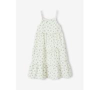 Robe longue à bretelles en gaze de coton fille écru 10A