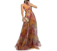 Robe Longue à Bretelles et Taille ajourée en Tulle et Dentelle pour Femme, col en V, Motif Floral, Tenue de Bal Formelle