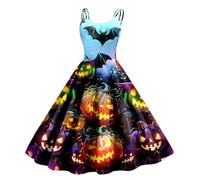 Robe longue à col haut 2025 sanglante avec col en V et bretelles spaghetti, robe trapèze longue pour femme, costume d'Halloween formel, bleu, XL