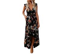 Robe Longue à Floral Col V Sexy Femme,Overdose Été Soldes Robes De Plage Manches Courtes Casual Maxi Dress