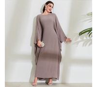 Robe longue à manches chauve-souris de couleur unie pour femmes, abaya robe à manches longues élégante, robe caftan, vêtements islamiques, modeste et gracieuse pour le printemps Taille UniqueTissu tis