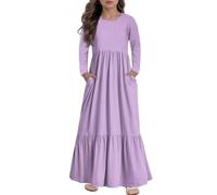 Robe longue à manches longues à volants pour fille avec poches, robe trapèze douce pour tous les jours et occasions spéciales, 4 à 14 ans, violet clair, 13-14 ans