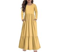 Robe longue à manches longues à volants pour fille avec poches, robe trapèze douce pour tous les jours et occasions spéciales, 4 à 14 ans, jaune, 13-14 ans