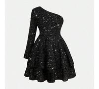 Robe longue à manches longues élégante et décontractée pour jeunes filles, avec maille noire et ornements de sequins 8Y,9Y,10Y,11Y,12YUnicolorePolyester
