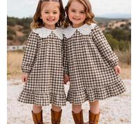 Robe longue à manches longues en velours côtelé patchwork avec col Claudine en dentelle pour jeune fille, coupe slim décontractée en A, nouvelle arrivée automne/hiver, pour adolescente, tenue quotidie