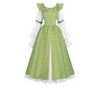 Robe longue à manches longues for femme Oktoberfest, costume bavarois vert et blanc avec jupe tournure détail de cravate dans le dos(Medium)