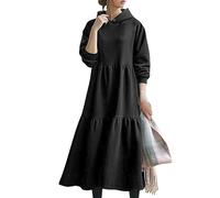 Robe longue à manches longues pour femme - Pull à capuche - Grande taille - Lounge Maxi, Noir , XXXXL