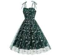 Robe longue à paillettes en maille brodée rétro pour femme, Vert, L