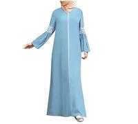 Robe longue Abaya - Imprimé floral - Pour femme - Caftan musulman, bleu clair, 3XL