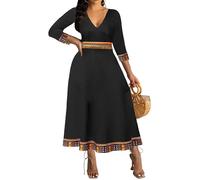 Robe longue africaine pour femme - Robe d'église élégante - Robe maxi imprimée - Taille haute - Cocktail - Bohème - Vintage - Tenue de fête, Robe longue noire, XX-Large