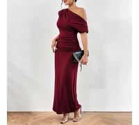 Robe longue ajustée à épaules dénudées avec cordon de serrage, pour femmes, style automne L,M,S,XLUnicoloreÉtoffe