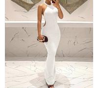 Robe longue ajustée blanche d'été sexy chic pour soirée en club, élégante, col rond, sans manches, dos nu, style audacieux pour plage, vacances, croisière, fête, printemps L,M,S,XL,XS,XXL,XXS,XXXL,XXX