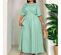 Robe longue ample et ample pour femmes grandes tailles, col rond, taille plissée, nœud papillon dans le dos, manches chauve-souris. Robe décontractée et modeste, convenant pour le printemps, l'été, le