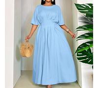 Robe longue ample et ample pour femmes grandes tailles, col rond, taille plissée, nœud papillon dans le dos, manches chauve-souris. Robe décontractée et modeste, convenant pour le printemps, l'été, le