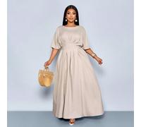 Robe longue ample et ample pour femmes grandes tailles, col rond, taille plissée, nœud papillon dans le dos, manches chauve-souris. Robe décontractée et modeste, convenant pour le printemps, l'été, le