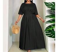 Robe longue ample et ample pour femmes grandes tailles, col rond, taille plissée, nœud papillon dans le dos, manches chauve-souris. Robe décontractée et modeste, convenant pour le printemps, l'été, le
