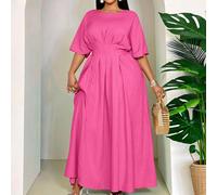 Robe longue ample et ample pour femmes grandes tailles, col rond, taille plissée, nœud papillon dans le dos, manches chauve-souris. Robe décontractée et modeste, convenant pour le printemps, l'été, le