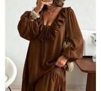 Robe longue ample pour femmes grande taille, printemps-été, décontractée, vacances, romantique, vintage, en mousseline tissée, à volants, dentelle, plissée, col V profond, manches longues 0XL,1XL,2XL,