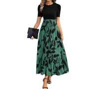 Robe Longue Blanche Boheme Amincissante Manche Courte Sexy Robe Fluide Femme Été Boheme Chic de Soiree Vert Mes Commandes Elegant Femme Été avec Ceinture Col Rond Fleurie Maxi Dress Vert M