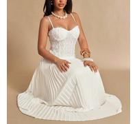 Robe longue blanche élégante pour femme, idéale pour les vacances d'été. Robe sirène plissée sans manches à bretelles bustier, brodée et sans manches, parfaite pour un mariage ou un cocktail. L,M,S,XS