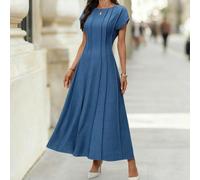 Robe longue bleue élégante à capuche avec taille resserrée et manches courtes, convient pour le décontracté, les déplacements, le début du printemps L,M,S,XL,XS,XXSUnicoloreTissu tissé