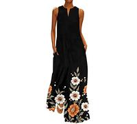 Robe Longue Boheme Chic Femme sans Manches D'été A-Line Dress Fluide Ample Decontractée Vacances Sundress Longue Décontractée Midi Robe Maxi Robes Grande Taille Robes