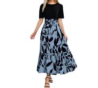 Robe Longue Boheme De Plage Femme Chic Et Elegant Ete Blanche D'été Rose Été Fluide Mi Coton Manche Jaune Grande Taille Ample Courte en Vintage Midi Bohème Beige Dresses for Women,Bleu,S