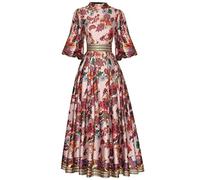 Robe Longue Bohème Designer Mode Nouvelle Haute Qualité D'été Femmes Vintage Élégant Casual Parti Lanterne Manches Imprimer Robes,1,M