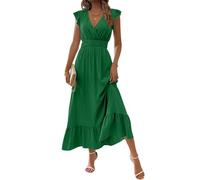 Robe Longue Boheme Mariage D'été Robe Plage Courte sans Manches Vetement Femme Ete Fluide Boheme col en V Summer Dress Vente Flash du Jour Et Soldes Vert de l'armée M