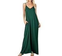 Robe Longue Boheme Plage sans Manche Col V Femme Ete Droite Fluide Grande Taille Maxi Robe Habillee Boho Été Jolie Robe Longue Uni Fete Élégante Cintrée Ample Simple Bohème Vacances Classique Vert S