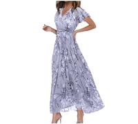 Robe Longue Boheme, Robe Longue Femme Ete Robe Fleurie Boheme Femme Col Rond Robe Chic Et Elegant Coton Femme Marque Manches Courtes Mes Commandes Robe Violet XL
