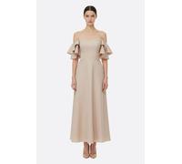 Robe longue bustier beige à épaules nues