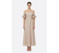 Robe longue bustier beige à épaules nues - M