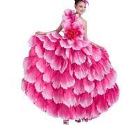 Robe longue de flamenco pour femme - Jupe gitane espagnole - Grande balançoire - Pour carnaval, fête de bal, danse du ventre, Rose 360°, M