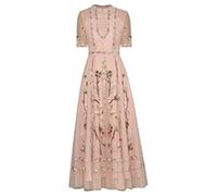 Robe Longue De Haute Qualité D'été Nouvelle Mode Féminine Fête Vintage Élégante Chic Gentlewoman Maille Broderie Robes,1,XL