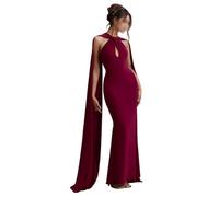 Robe Longue de la Soie de Lait pour Femmes - Robe de Couleur Unie élégante avec décolleté de Streamer pour Usure décontractée et Formelle