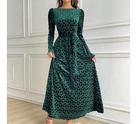 Robe longue de soirée élégante à manches longues avec ceinture imprimée pour femmes L,M,S,XL,XS,XXL,XXS,XXXL,XXXXLImprimé léopard,Tout ImpriméTissu tricoté