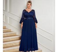 Robe longue de soirée formelle en mousseline de soie avec empiècement en dentelle florale, volants aux manches, paillettes et taille contrastée. Robe de nouvel an, robe d'hiver, robe de soirée élégant