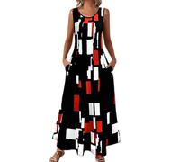 Robe longue débardeur pour femme, robe de cocktail, robe mi-longue, robe trapèze, robe d'été sans manches, robe d'été à col en U, robe d'été imprimée, tenue de travail, robes de soirée, Rouge, 3XL