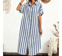 Robe longue décontractée à rayures avec boutons devant pour femmes d'âge moyen et âgées L,M,S,XLRayéTissu tissé