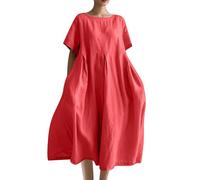 Robe longue décontractée de couleur unie avec poches et col en V pour femme., Orange, 5XL