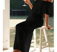 Robe longue décontractée en couleur unie, avec épaules dénudées, cordon de serrage. Robe légère idéale pour les plages et les vacances. Élégante pour Pâques, les croisières et l'été. L,M,S,XLUnicolore